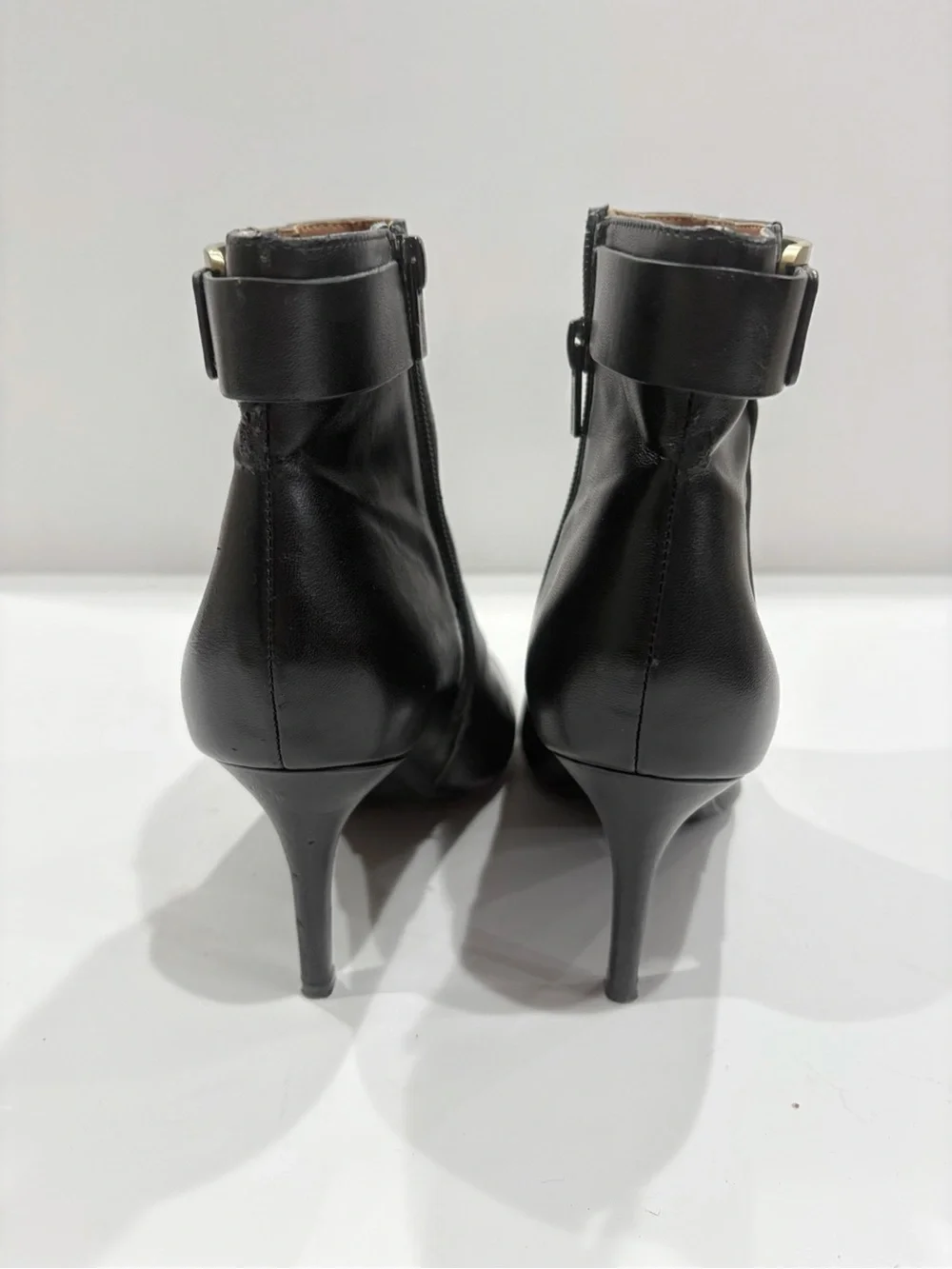 Calvin Klein Georgene Ankle Boots Women US 7 Black Leather Pointed Toe Chic Glam